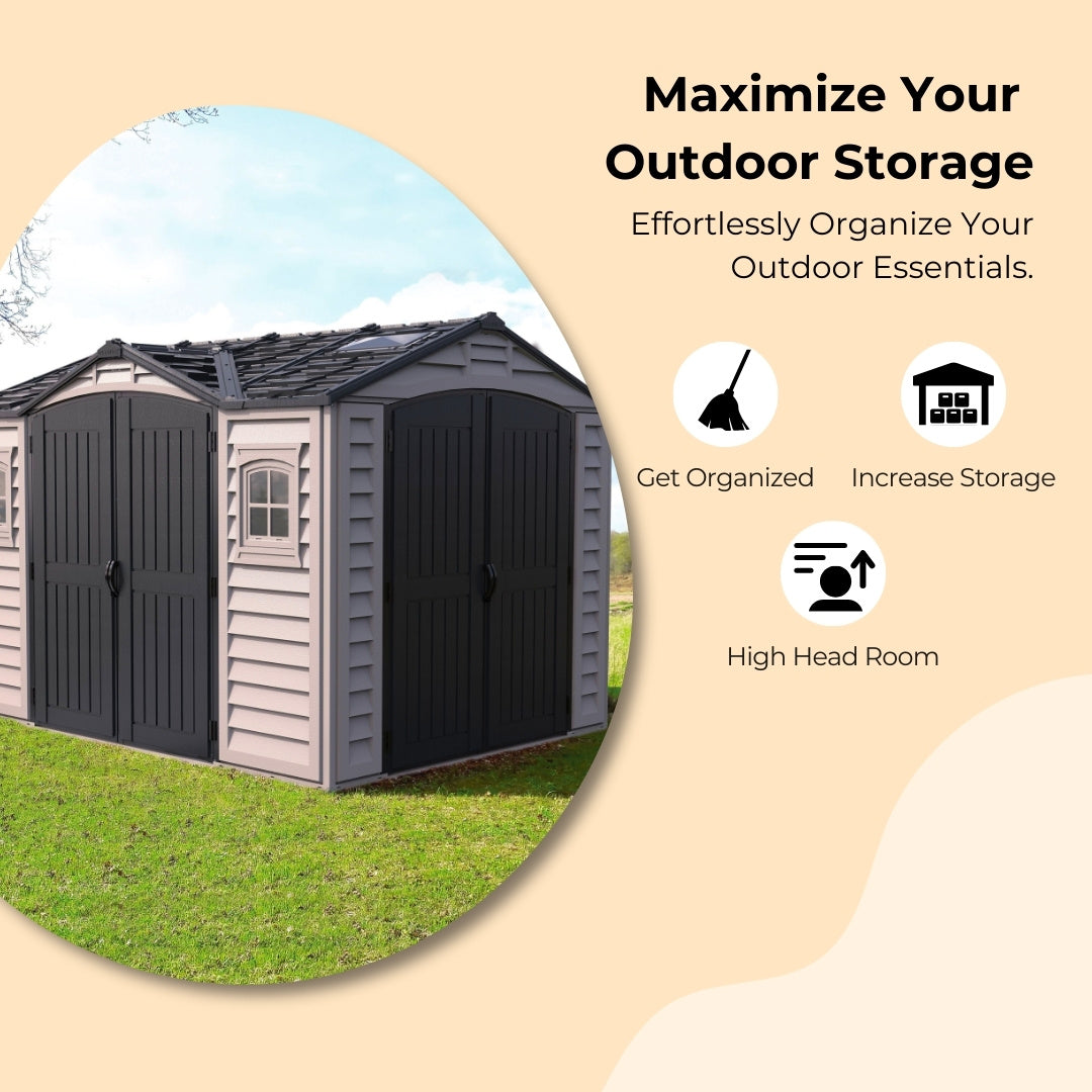 Duramax 10.5x8 Apex Pro Vinyl Shed w/ Foundation 40116