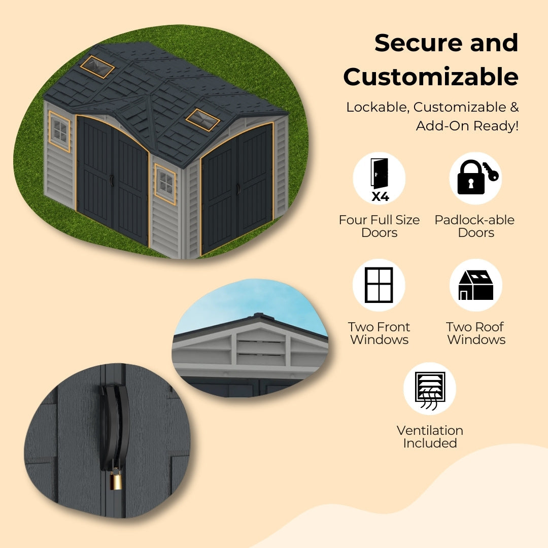 Duramax 10.5x8 Apex Pro Vinyl Shed w/ Foundation 40116