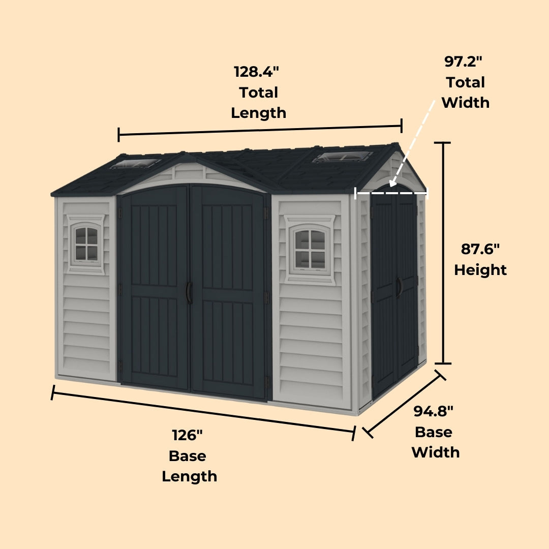 Duramax 10.5x8 Apex Pro Vinyl Shed w/ Foundation 40116