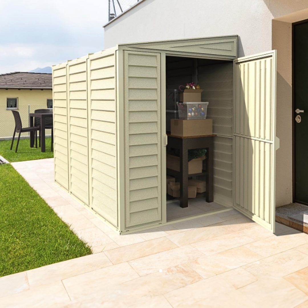 Duramax 4ft x 8ft Sidemate Shed Vinyl Resin Outdoor Storage w/ Foundation Kit 06625