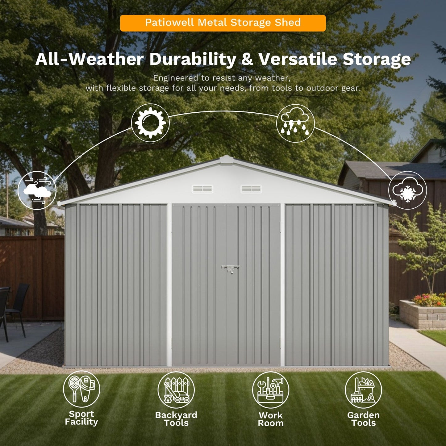 Patiowell 12x12 Large Metal Shed with Weather Resistance