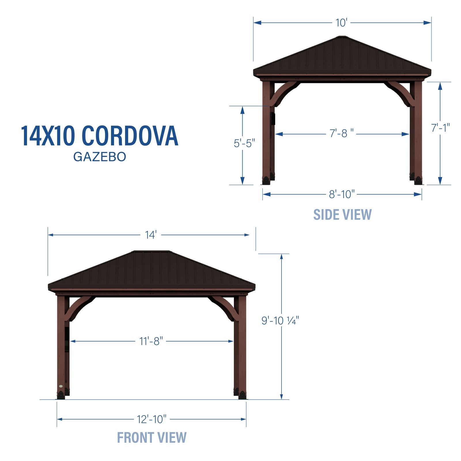 14×10 Cordova Gazebo Dark Brown