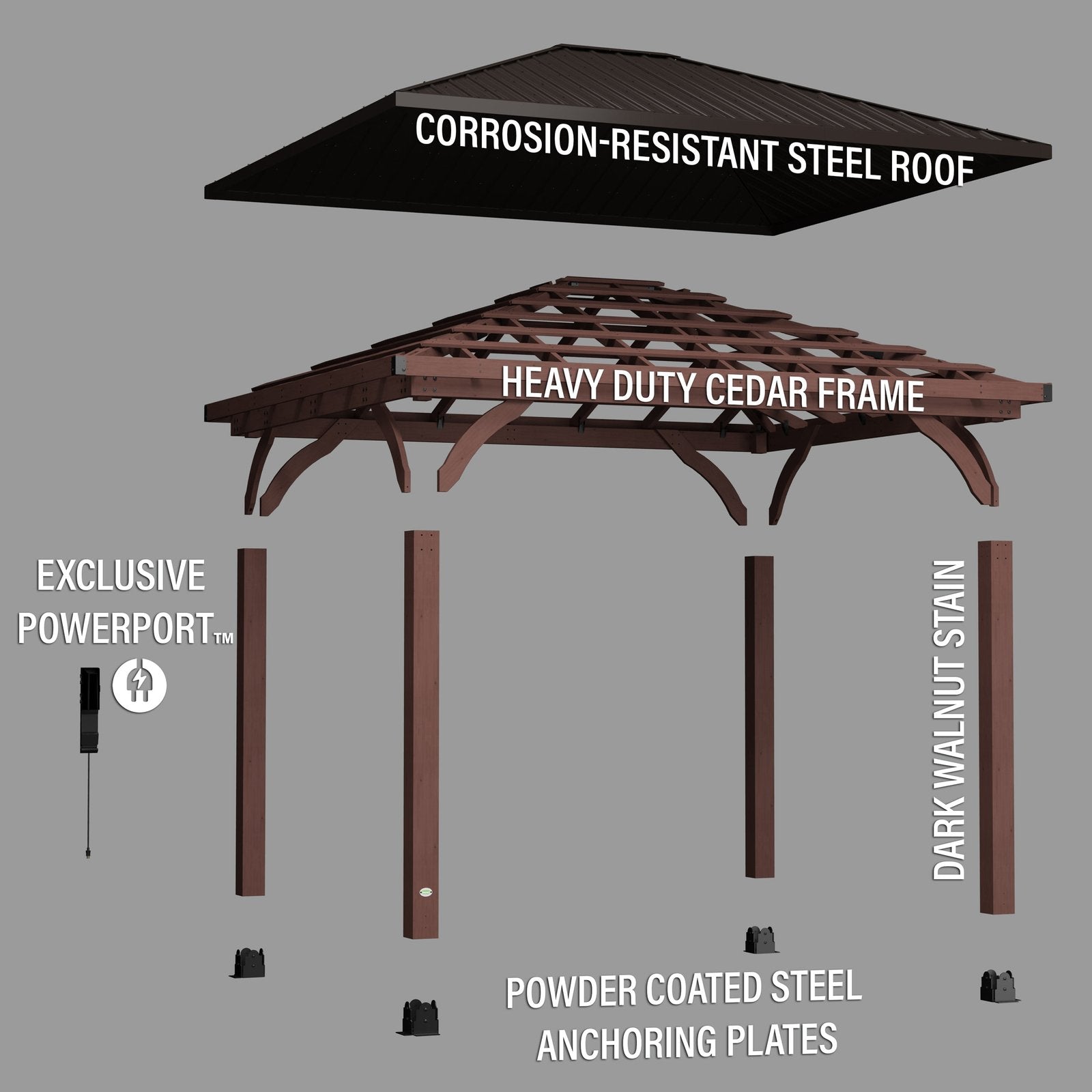 14×10 Cordova Gazebo Dark Brown