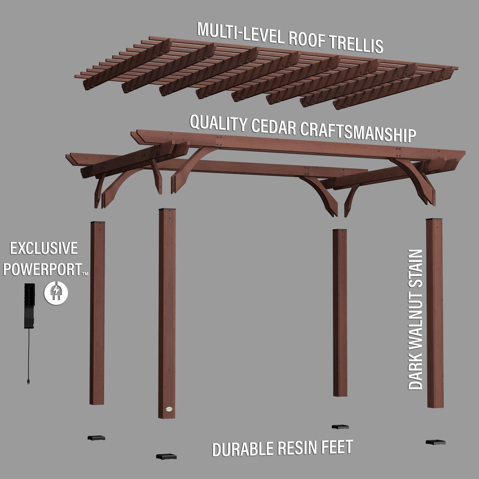 14×10 Somerville Pergola in Walnut Stain