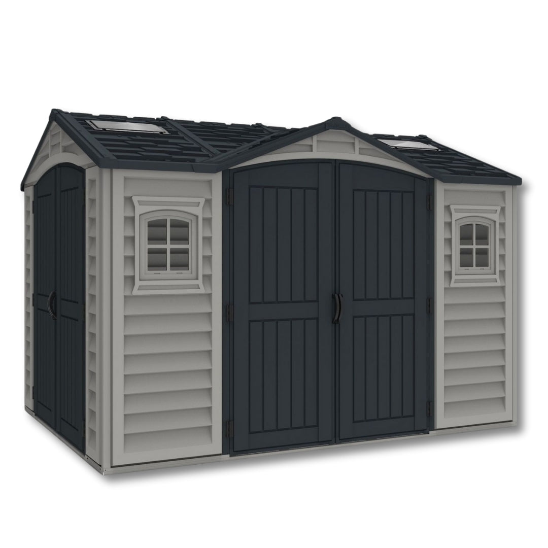 Duramax 10.5x8 Apex Pro Vinyl Shed w/ Foundation 40116