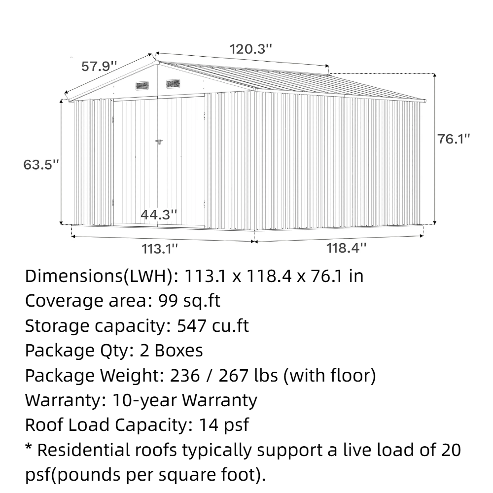 Patiowell Outdoor Storage Metal Shed with Metal Roof