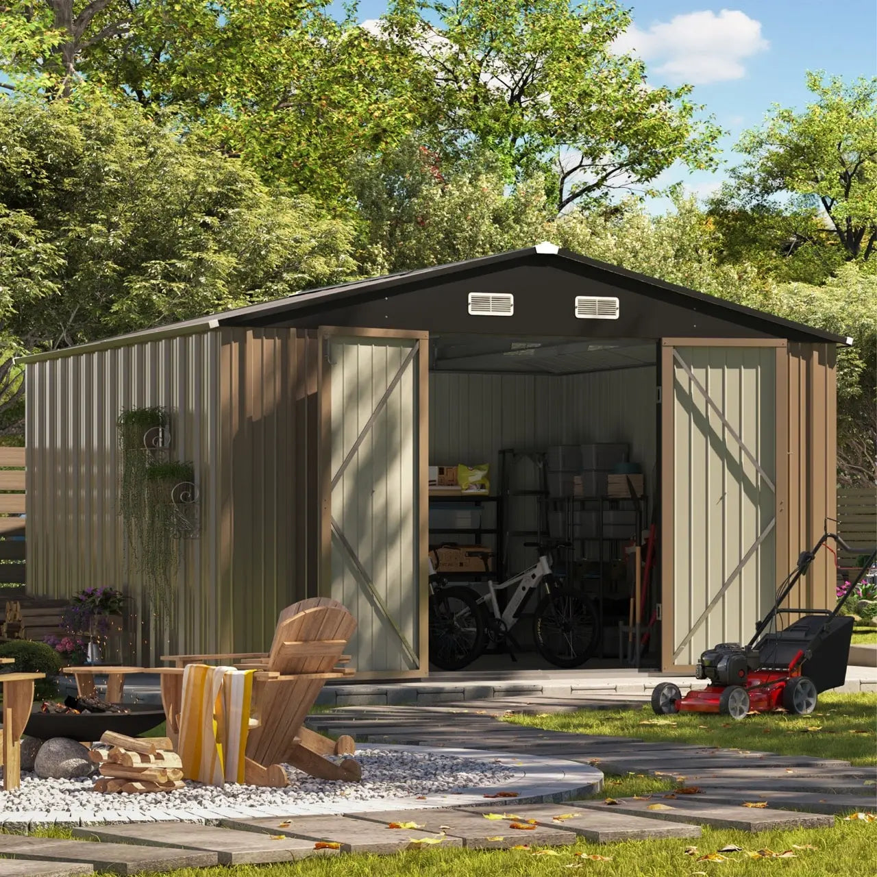 Patiowell 10x10 Metal Storage Shed with Weather-Resistance