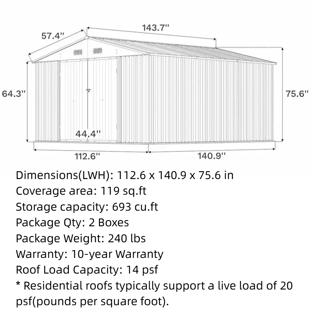 Patiowell Outdoor Storage Metal Shed with Metal Roof