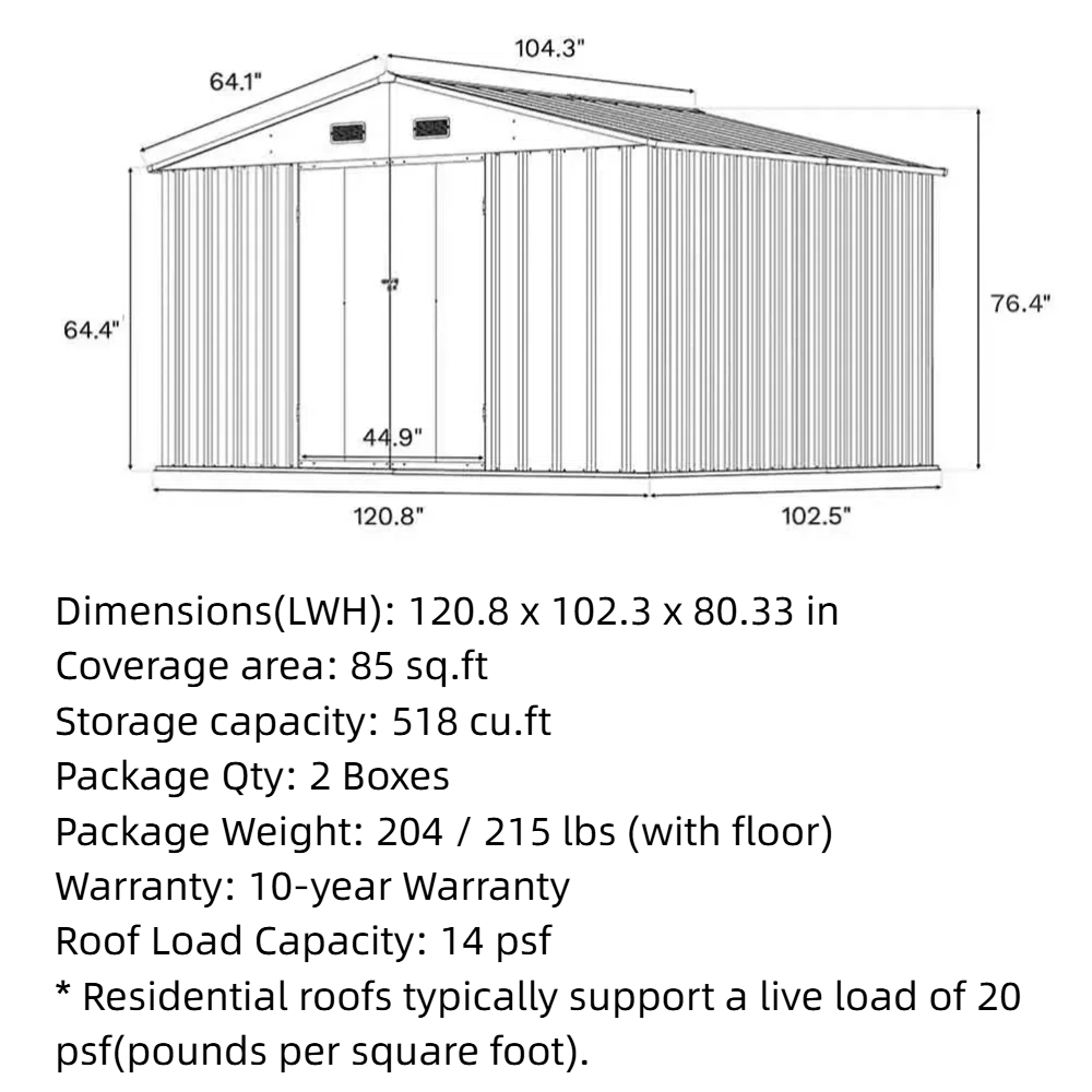 Patiowell Outdoor Storage Metal Shed with Metal Roof