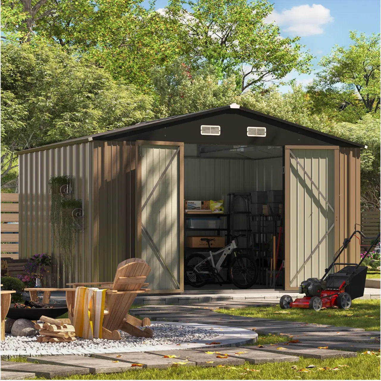 Patiowell Outdoor Storage Metal Shed with Metal Roof