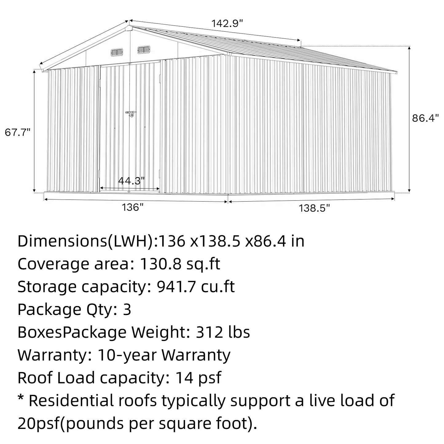 Patiowell Outdoor Storage Metal Shed with Metal Roof