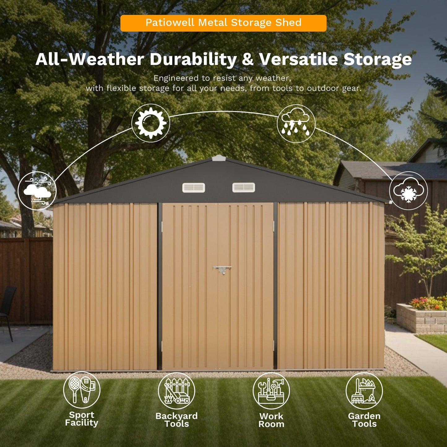 Patiowell 12x12 Large Metal Shed with Weather Resistance