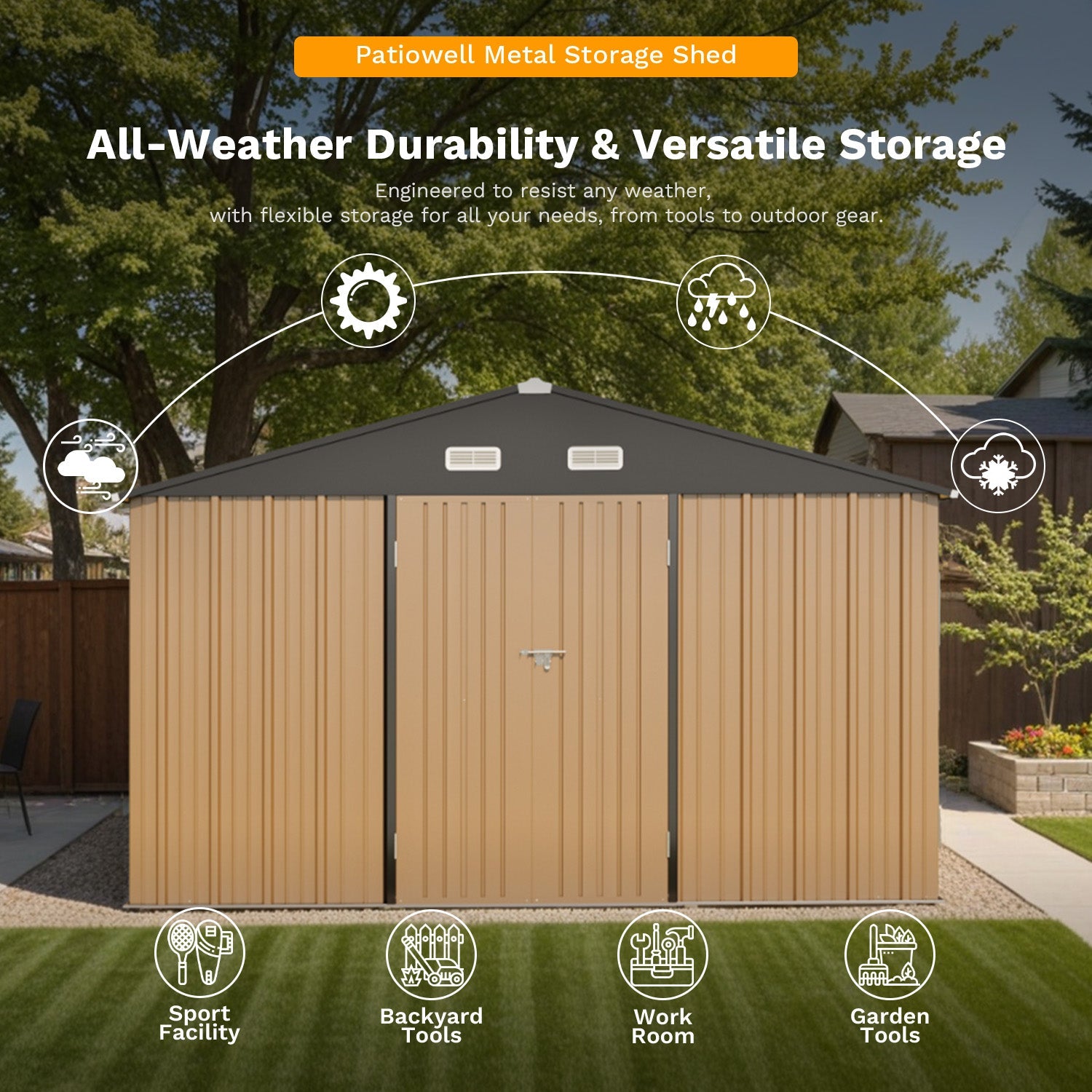 Patiowell 12x12 Large Metal Shed with Weather Resistance