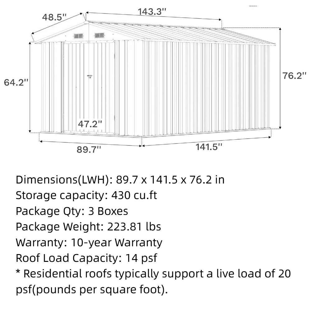 Patiowell Outdoor Storage Metal Shed with Metal Roof