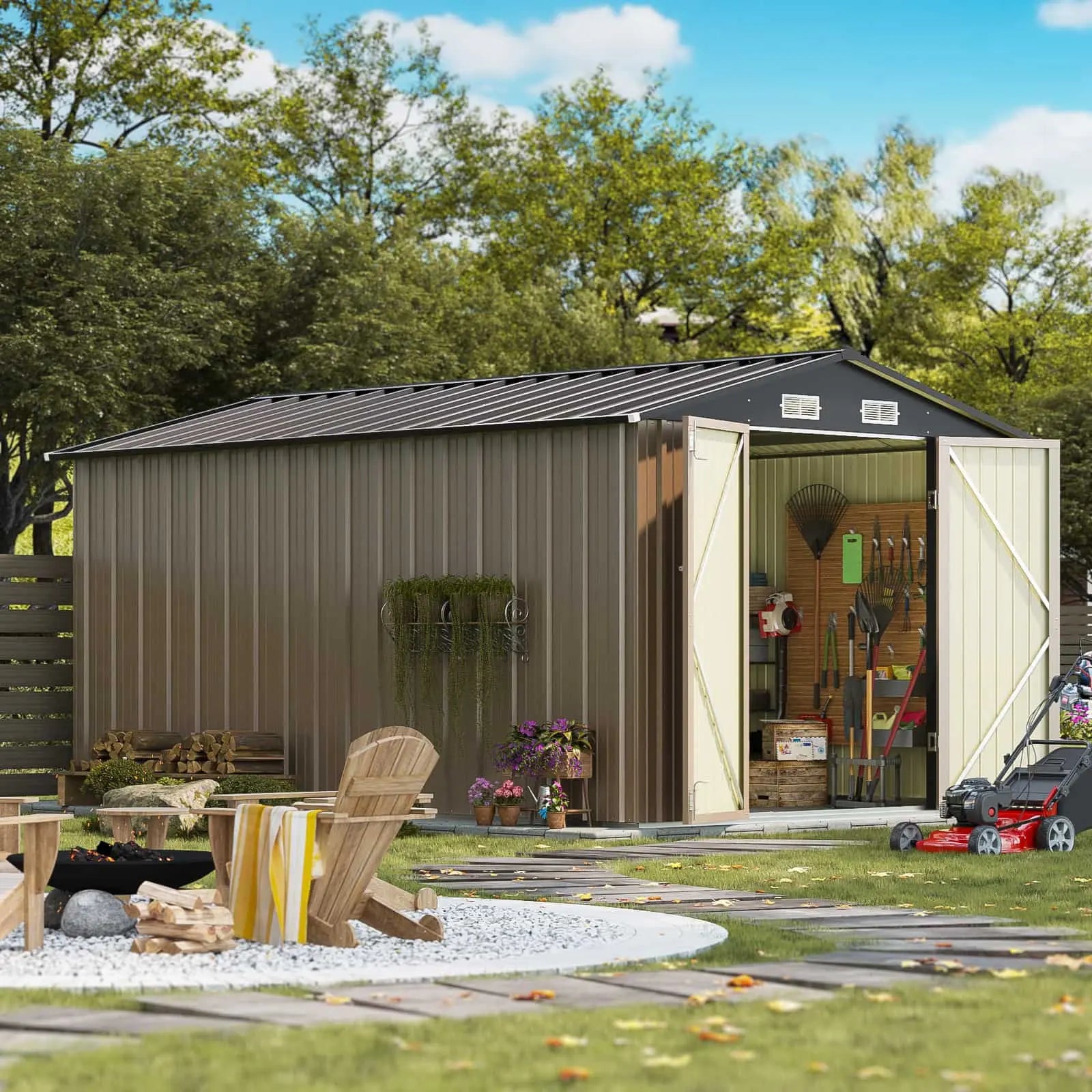 Patiowell Outdoor Storage Metal Shed with Metal Roof