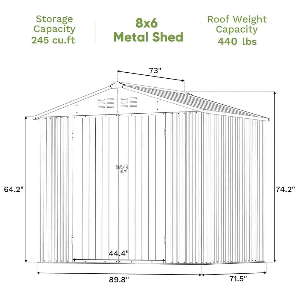 Patiowell 8x6 Metal Shed Pro With Peak Roof