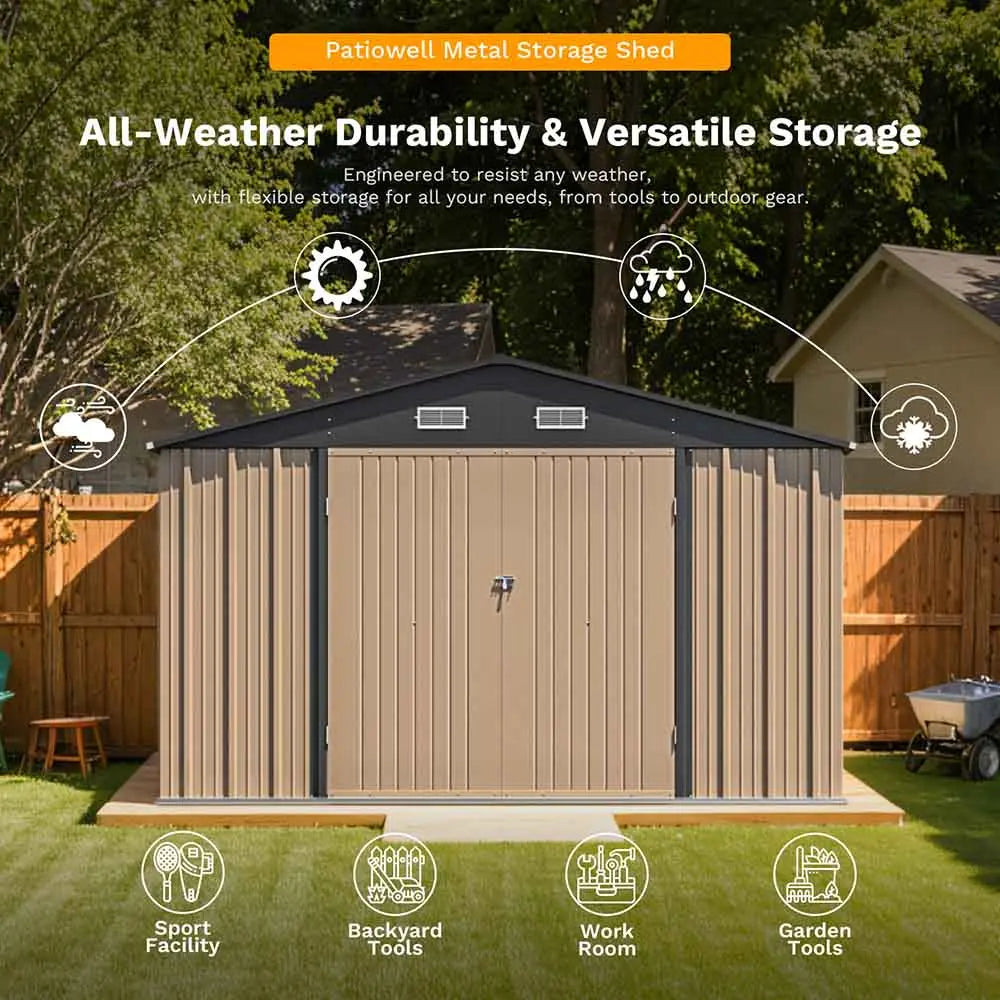 Patiowell 10x8 Metal Shed with Weather Resistance