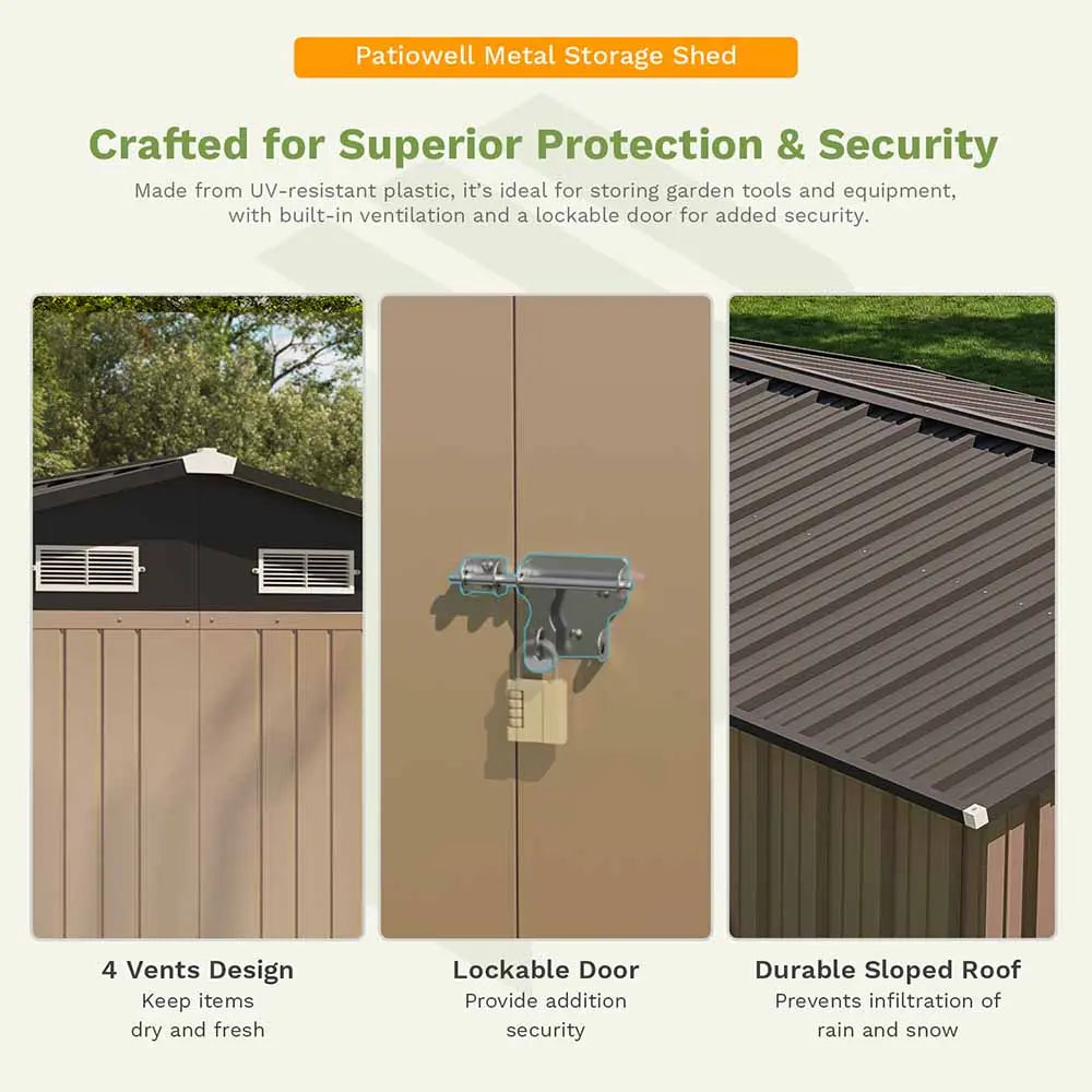Patiowell 10x10 Metal Storage Shed with Weather-Resistance